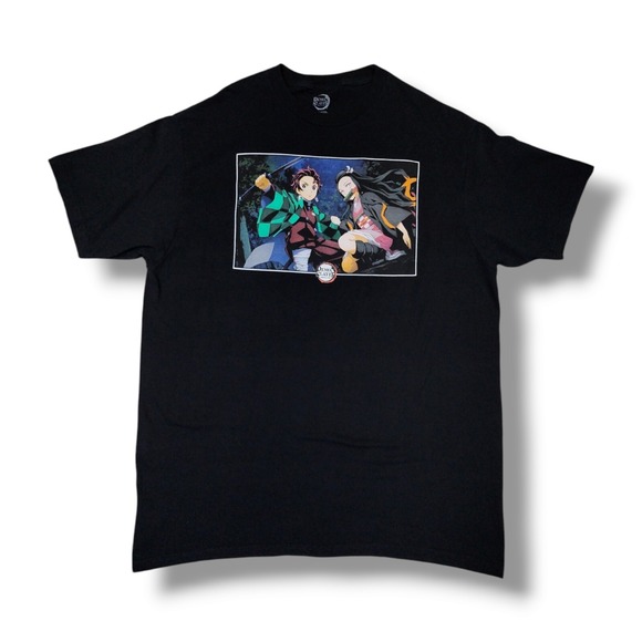 Demon Slayer Tanjiro and Nezuko Anime Graphic Print Black T-Shirt Men's XL - Picture 1 of 8